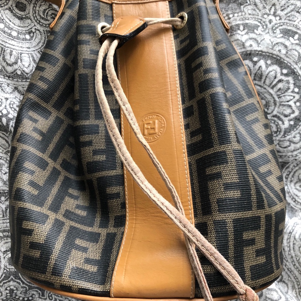 Fendi Brown and Black Monogram Bucket Shoulder Bag
